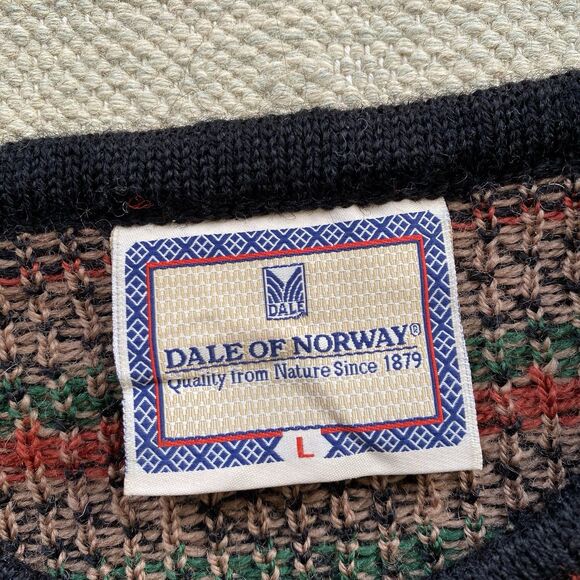 Vintage Dale Of Norway Cardigan Black Wool Sweater Large Floral Diamond - Picture 3 of 8